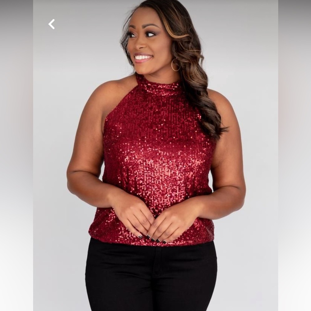 Pink Lily- Sequined Burgundy Tank Top- Size Medium